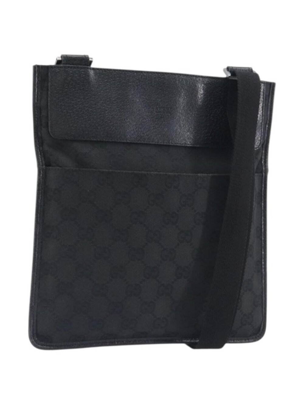 Authentic GUCCI GG Canvas Shoulder Bag Black Silver 27639